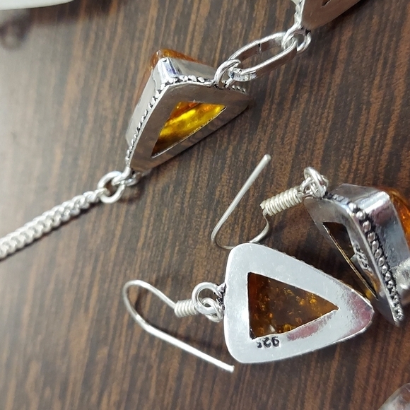 BALTIC Amber Stamped Sterling Silver Necklace Set - Picture 6 of 12